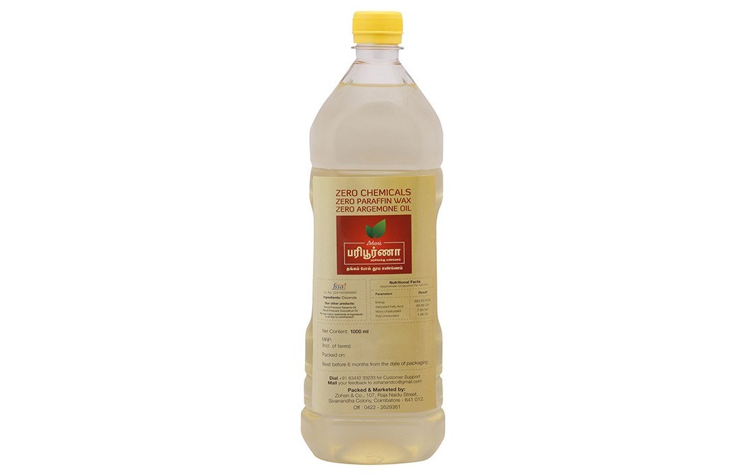 Zohan's Paripoorna Coconut Oil (Unrefined Pure Chekku Oil)   Bottle  1 millilitre